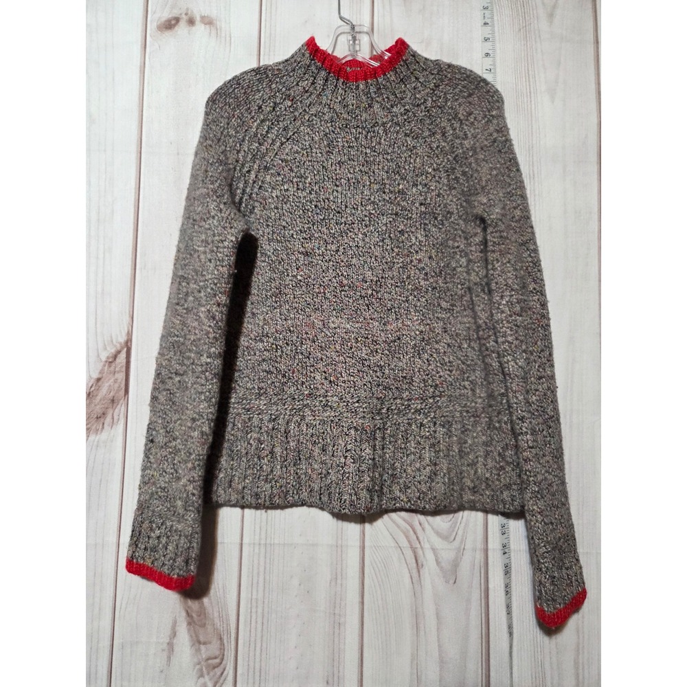 Rachel Zoe Speckled‎ Mock Neck Sweater Red Trim Wool Blend Women's M